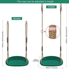 Non Slip Tree Plastic Swing Seat Replacement, Adjustable Rope, 2 Carabiners