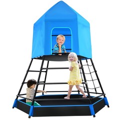Jungle Gym with Platform and Tent, Metal Outdoor Playset Ages 3-12 Durable Large