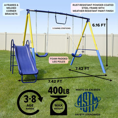 My First Metal Swing Set with Slide, 4 Kids Max, Blue, Yellow