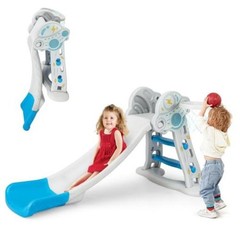 Toddler Slide, 3 in 1 Foldable Kids Slide Indoor Slideway with Basketball Blue