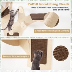 Wall-Mounted Cat Tower w/ Perch Hammock Sisal Scratching Posts & Mat Cushions