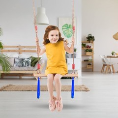 PELLOR Playground Children’s Wooden Trapeze Swing Bar with Plastic Gym Blue
