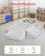 Foam Climbing Playset 5-Pc for Toddlers, Velvet Cover & Ball Pit