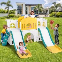 9 in 1 Kids Double Slides Toddler Playground Climb Playset Indoor Outdoor