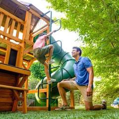 KidKraft Adventure Bend Wooden Swing Set with Three Slides