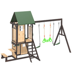 Swing Set W/ Wave Slide & 2 Belt Swings – Kids Outdoor Backyard Play Equipment