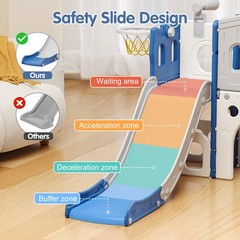 8 in 1 Toddler Climber Slide Playset Outdoor Indoor Slide Playset for Kids Blue