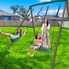 500lbs 7.5ft Large Metal Swing Set for Backyard w/ 2 Swings Heavy Duty Swing Set