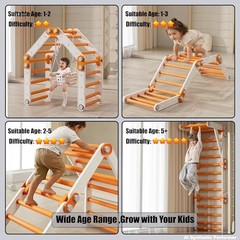 Toddler Climbing Gym Indoor, Foldable Pikler Triangle Set () | Indoor Orange