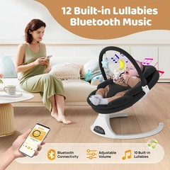 Electric Baby Swing Remote Control 5 Speeds Detachable Seat Black 0-6M