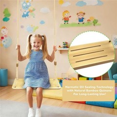 500LBS Waterproof Wooden Swing Seat, Adjustable Tree Straps, Indoor/Outdoor Use,