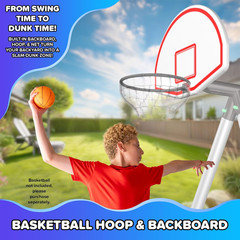Super Saucer Hoop and Swing Outdoor Backyard Swing Set with Basketball Hoop, Sau