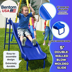 My First Metal Swing Set with Slide, 4 Kids Max, Blue, Yellow