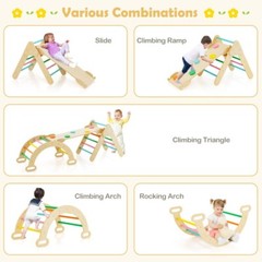 2-in-1 Wooden Climbing Ladder Kids Triangle Climber Toy w/Climbing Ramp and Arch