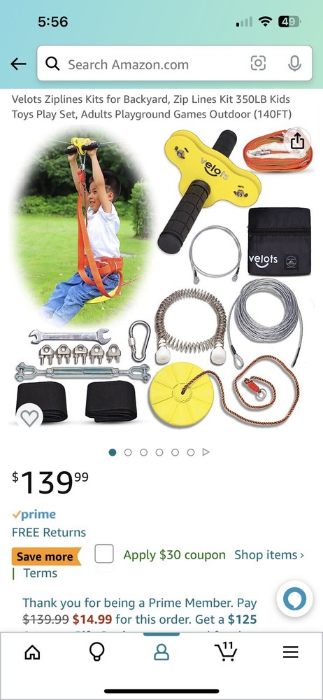 Zip line kit 140 feet kids