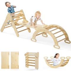 Pikler Triangle Set 7 in 1 Climbing Toys for Toddlers 1-3 Inside Foldable Woo…