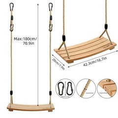 Beech Wood Tree Swing Seat Hanging Swing Seat 16.5″x 7.9″x 0.6″, Adjustable R…