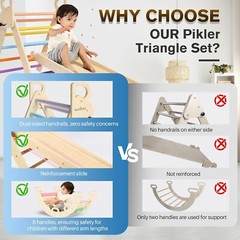 Pikler Triangle Set 7in1 Foldable Baby Climbing Toys Wooden Montessori Climbi…