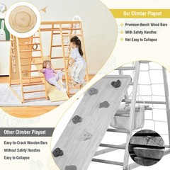 8-in-1 Jungle Gym Playset Wooden Climber Play Set with Monkey Bars Natural