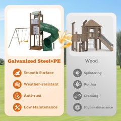 Outdoor Backyard Swing Sets for Kids with Basketball Hoop Galvanized Steel & PE