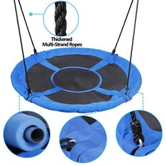 48” Saucer Tree Swing Set Adjustable Ropes Round Tree Swing for Children Blue