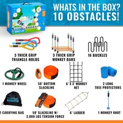 Hyponix Ninja Warrior Obstacle Course for Kids – 2 x 50 ft Slackline with 10 …
