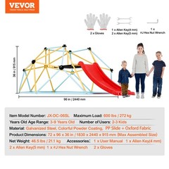 VEVOR Climbing Dome 8FT Geometric Dome Climber with Slide Jungle Gym 3-9 Years