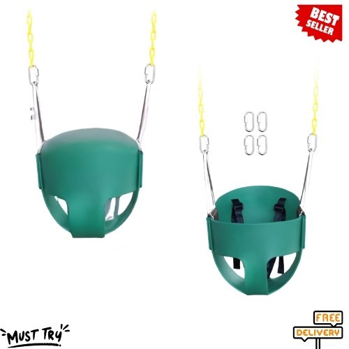 NEW High Back Toddler Swing Seat w/ Safety Harness & 66″ Chain Green