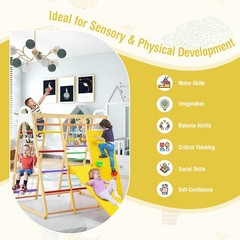 8-in-1 Jungle Gym Playset Wooden Climber Play Set with Monkey Bars Colorful