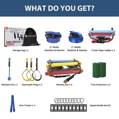Ninja Warrior Obstacle Course for – 2*56FT Slackline Kit with 8 Obstacles | U…