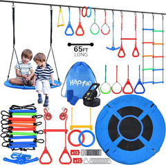 65 Ft Ninja Warrior Obstacle Course for Kids with Swing, Ninja Rope Course with
