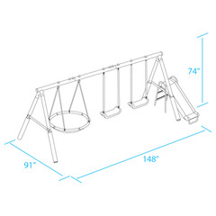 Kids Heavy Duty Steel Swing Set With UFO Disc Swing Belt Swings 5 Ft Wave Slide
