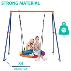 Saucer Swing with Frame for Kids Outdoor 440lbs Swing Set with Metal Stand Black