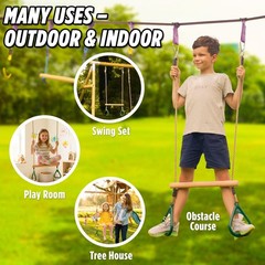 Adjustable Wooden Trapeze Swing Bar for Kids – 18″ Monkey Bars & Rings – Ninja W