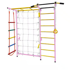 7-In-1 Large Pink Paradise Swedish Ladder Wall Child’S Gym Playset Rope Wall Cli