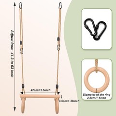 Children’s Trapeze Swing Bar with Wooden Gym Rings,Trapeze Bar for Swing Set