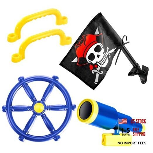 5 Pcs Playground Equipment Plastic Pirate Steering Wheel Pirate Telescope Blue