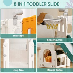 8 in 1 Toddler Slide Set, Kid Slide with Basketball, Indoor Playset for 1-3