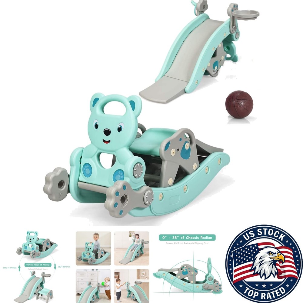 Versatile 5 in 1 Kids Slide with Basketball Hoop & Detachable Stool