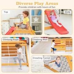 5 x 1 Jungle Gym Indoor Playground w/ Slide Rock Climbing Wall Rope Wall Climber