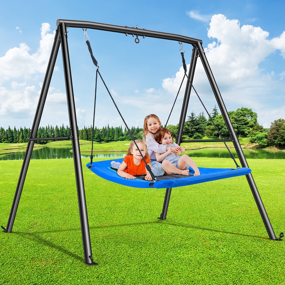 440lb Metal Swing Set Heavy-Duty Kids Outdoor Playset w/60″ Large Platform Swing