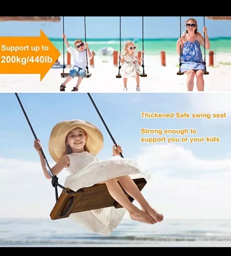 Wooden Swing Seat, Outdoor Wood Swing for Kids, Tree Swing for Adults