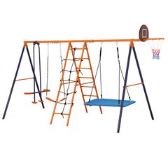 Heavy-Duty Metal Swing Sets for Backyard with 2 Swings Climbing Ladder and Nets