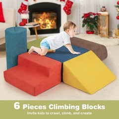 6 Pcs Toddler Climbing Blocks w/ Handles Chenille Fabric Cover Corner Play Gym