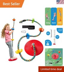 Kids Outdoor Tree Swing with Colorful Climbing Rope & Carabiner Safety Set