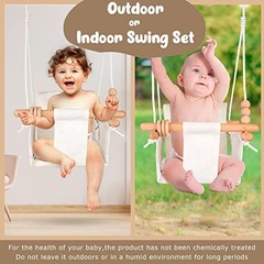 Baby Swing Outdoor Indoor Toddler Swing Seat with Safety Belt, Canvas Cream