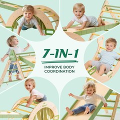 7 in 1 Pikler Triangle Set, Foldable Wooden Climbing Toys for Toddlers, Monte…