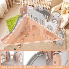 8 in 1 Toddle Slide Playset, Freestanding 69.5″L x 70″W x 40.5″H Pink-8 in 1