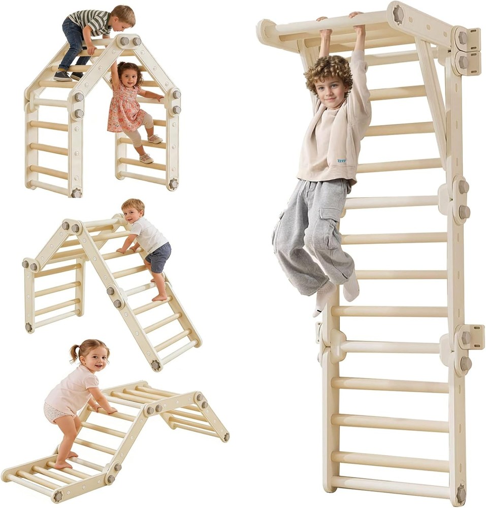 Pikler Triangle Set Foldable Montessori Climber Gray