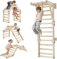 Pikler Triangle Set Foldable Montessori Climber Gray